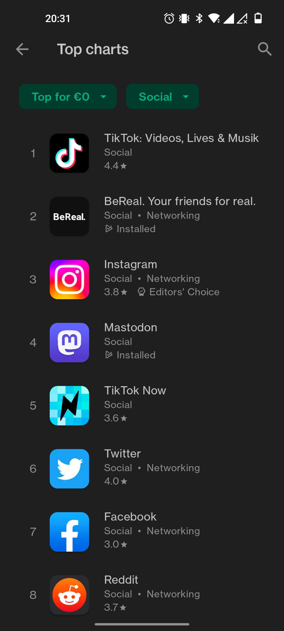 Ein Screenshot des Google Play Store zeigt die Top Charts aus der Kategorie 