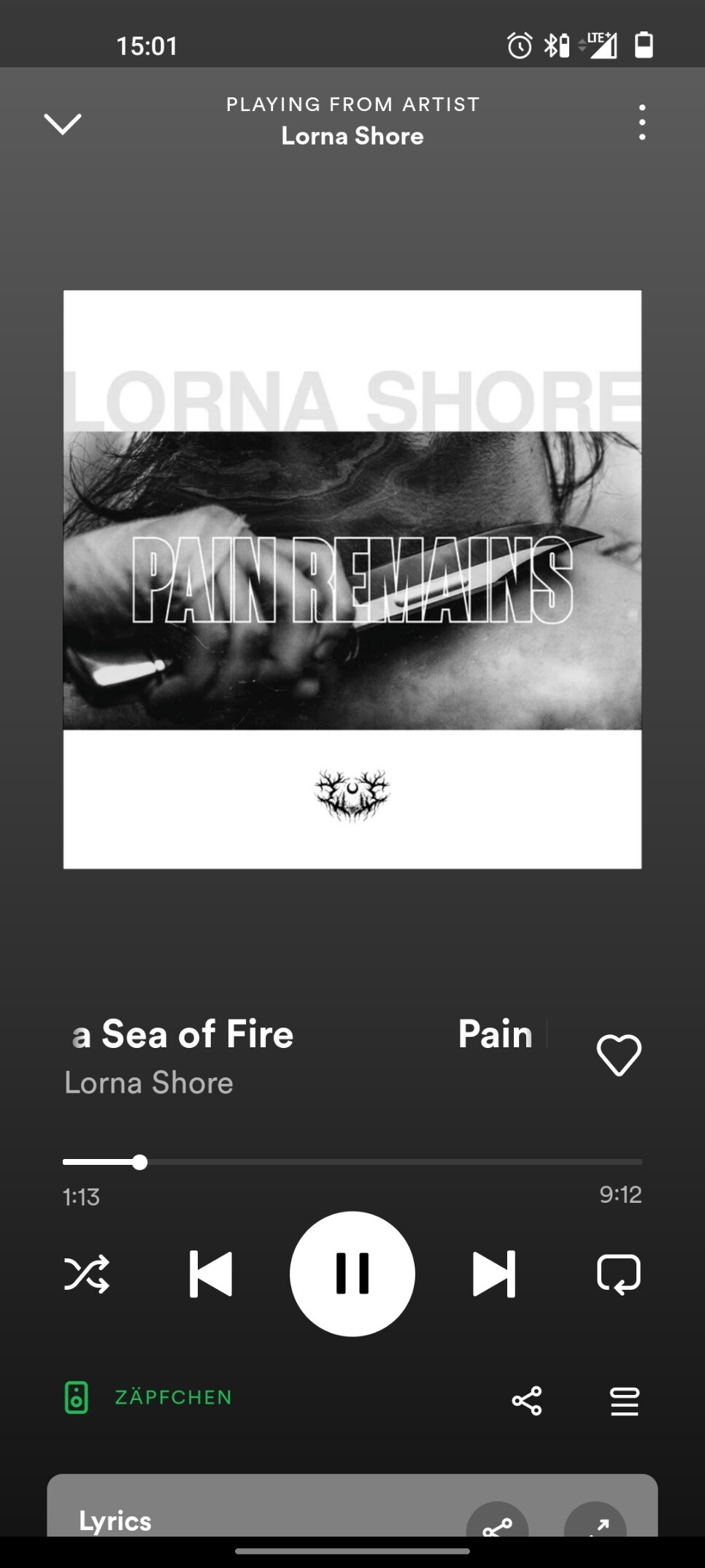 Screen shot of the Spotify app sporting Lorna Shores album 