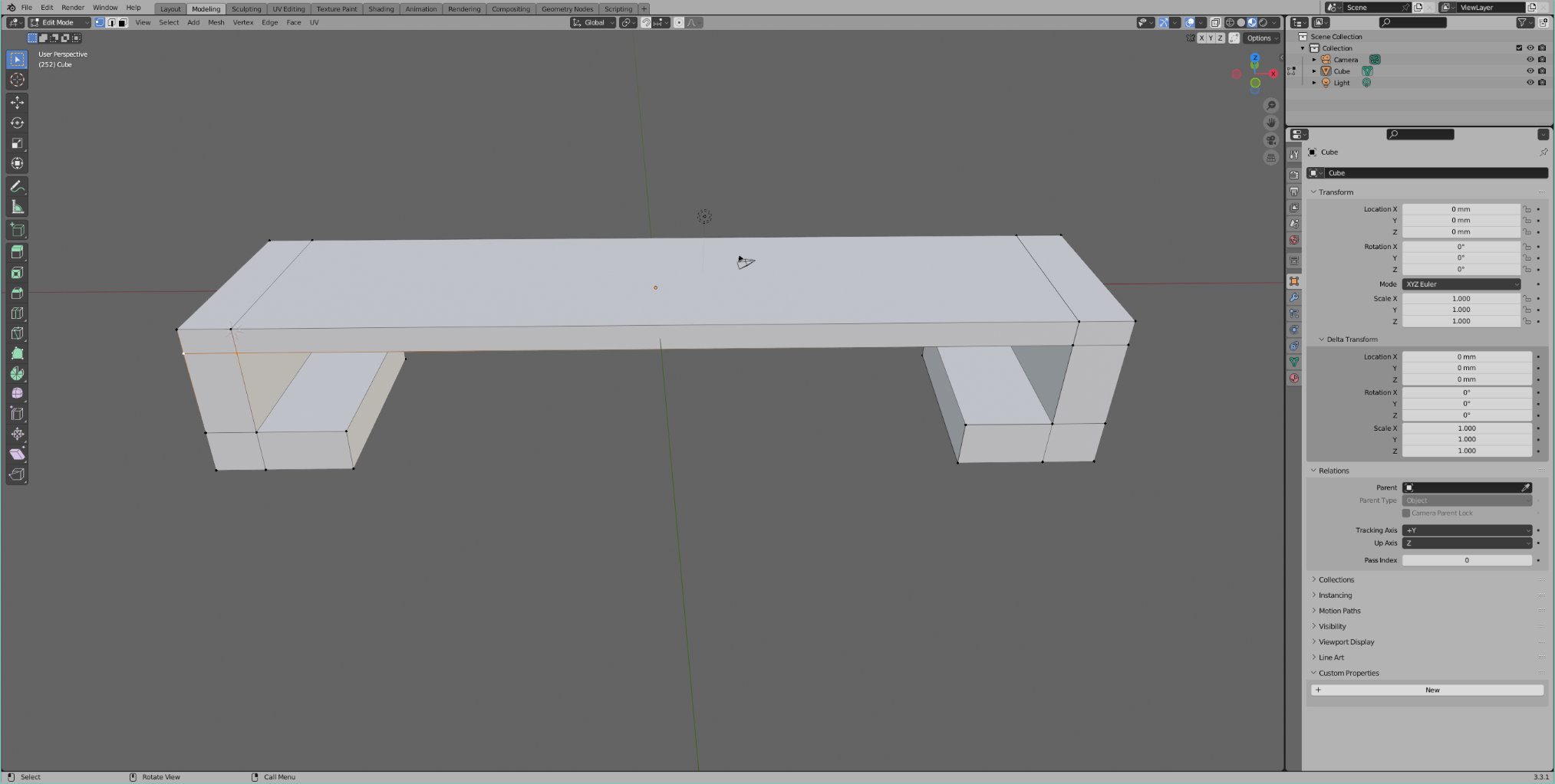 A screenshot of the blender UI showing an object in modeling mode. It's a horizontal clip with tongues on both left and right side
