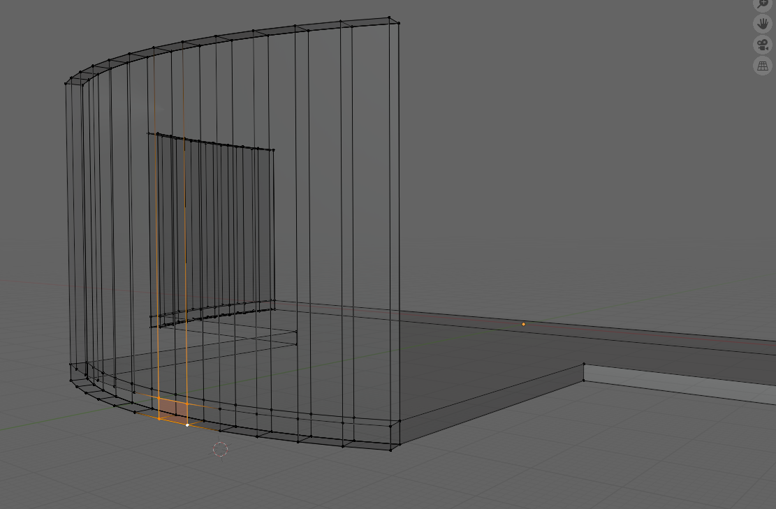 A screenshot from blender, showing a 3d model in the wireframe view.

The model is a half round extruded shape that looks like a t-section.