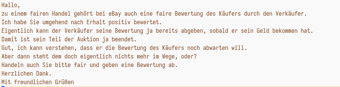 Screenshot einer Nachricht bei eBay:

