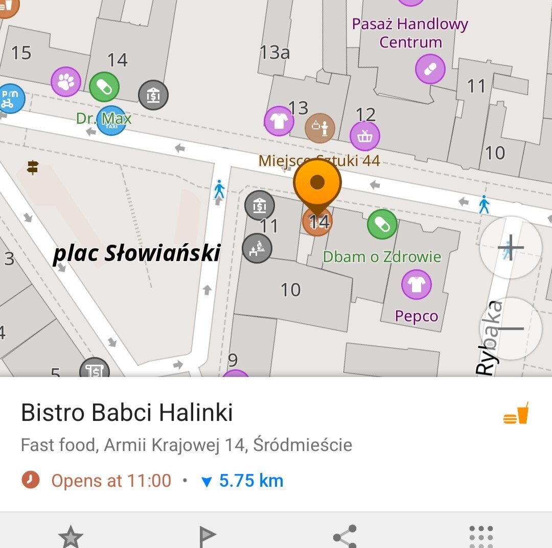Screenshot of openstreetmap showing a street corner with a bistro 